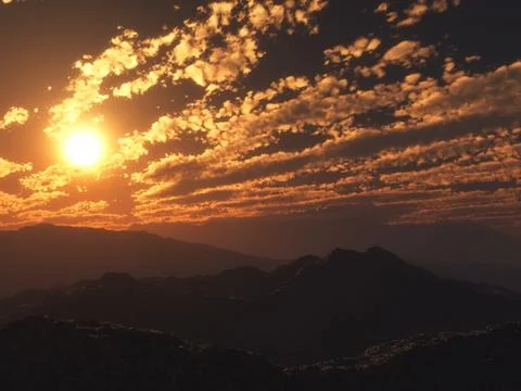 3D sunset mountain landscape Stock Illustration