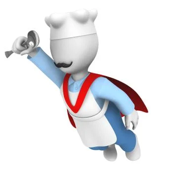 3d super cooking chef flies in the sky Stock Illustration