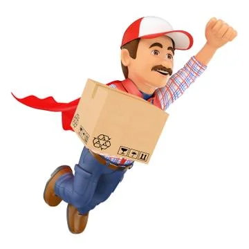 3D Super Delivery man with a box Stock Illustration