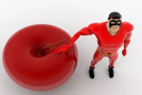 3d superhero with apples concept Stock Illustration