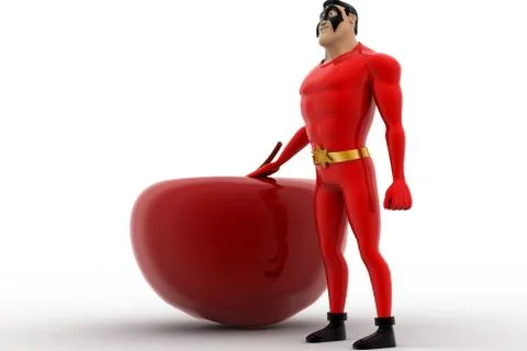 3d superhero with apples concept Illustrazione stock