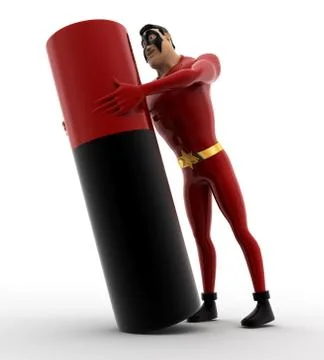 3d superhero with battery cell concept Stock Illustration