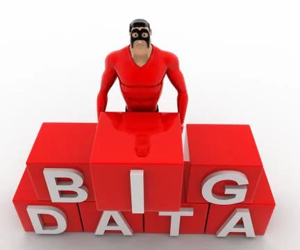 3d superhero with big data cubes concept Stock Illustration