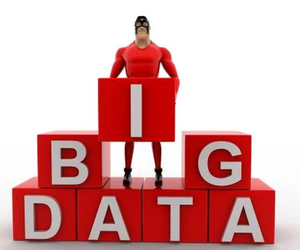 3d superhero with big data cubes concept Stock Illustration