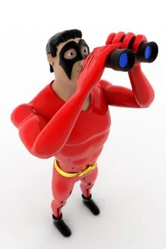 3d superhero with binocular concept Stock Illustration