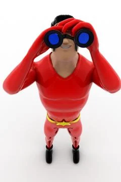 3d superhero with binocular concept Stock Illustration