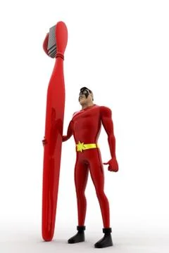 3d superhero  with brush and toothpaste concept Stock Illustration