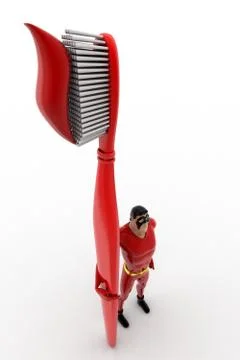 3d superhero  with brush and toothpaste concept Stock Illustration
