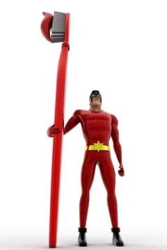3d superhero  with brush and toothpaste concept Stock Illustration