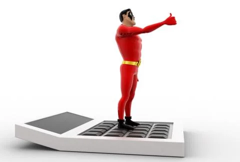3d superhero on calculator concept Illustrazione stock