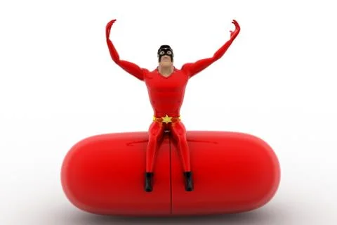 3d superhero with capsule concept Illustrazione stock