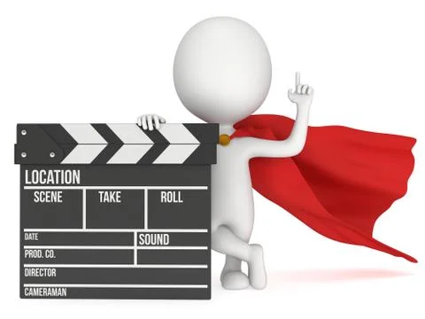 3D superhero with cinema clapperboard Stock Illustration