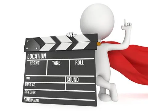 3D superhero with cinema clapperboard 스톡 일러스트