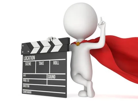 3D superhero with cinema clapperboard 스톡 일러스트