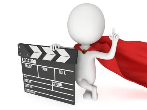 3D superhero with cinema clapperboard 스톡 일러스트