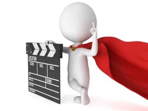 3D superhero with cinema clapperboard Stock Illustration