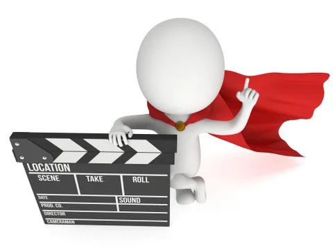 3D superhero with cinema clapperboard 스톡 일러스트