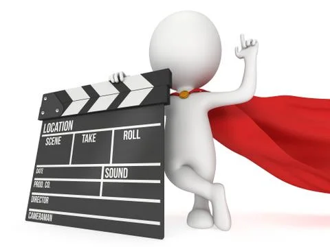 3D superhero with cinema clapperboard Illustrazione stock