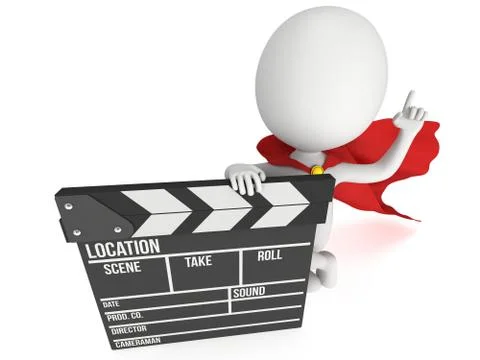 3D superhero with cinema clapperboard 스톡 일러스트