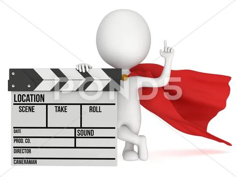 3D superhero with cinema clapperboard Stock Illustration