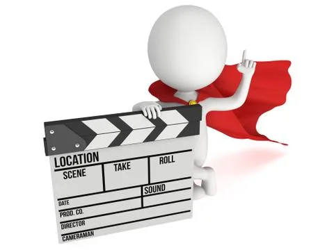 3D superhero with cinema clapperboard Stock Illustration