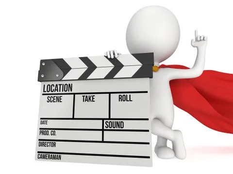 3D superhero with cinema clapperboard Stock Illustration
