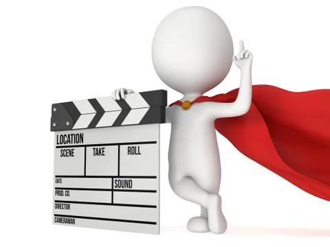 3D superhero with cinema clapperboard 스톡 일러스트