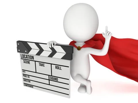 3D superhero with cinema clapperboard 스톡 일러스트