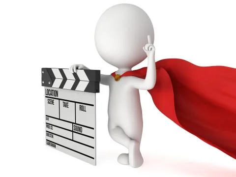3D superhero with cinema clapperboard 스톡 일러스트