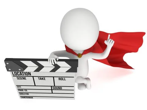3D superhero with cinema clapperboard 스톡 일러스트