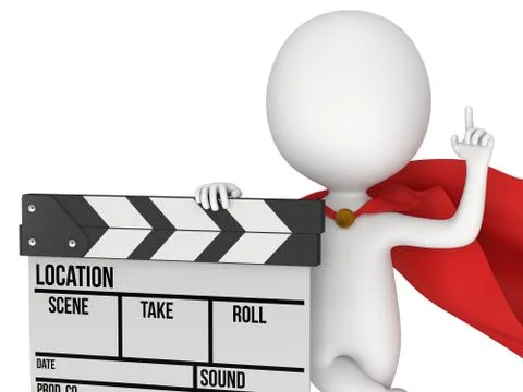 3D superhero with cinema clapperboard Stock Illustration