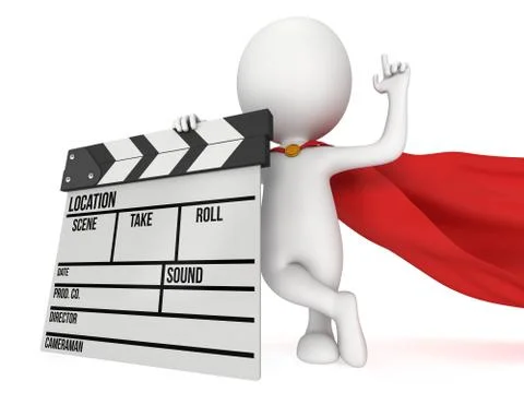 3D superhero with cinema clapperboard Stock Illustration
