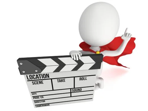 3D superhero with cinema clapperboard 스톡 일러스트