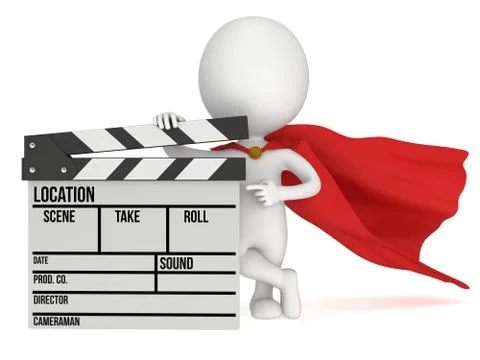 3D superhero with cinema clapperboard 스톡 일러스트