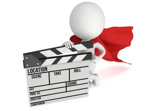 3D superhero with cinema clapperboard 스톡 일러스트