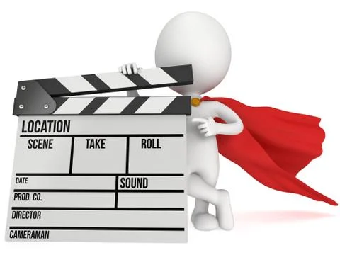 3D superhero with cinema clapperboard 스톡 일러스트