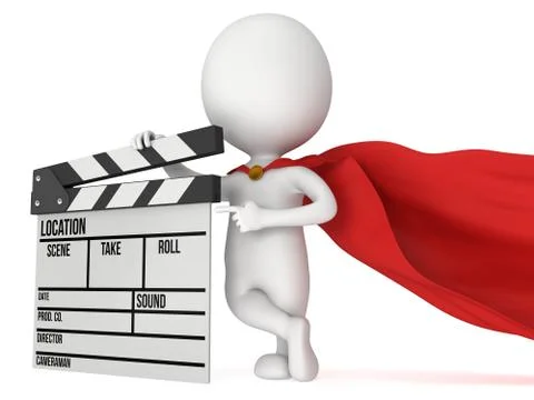 3D superhero with cinema clapperboard Stock Illustration