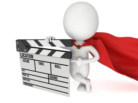 3D superhero with cinema clapperboard 스톡 일러스트