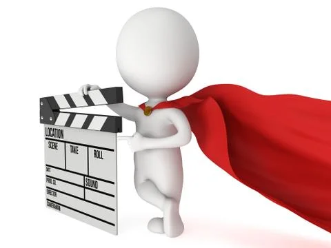 3D superhero with cinema clapperboard 스톡 일러스트