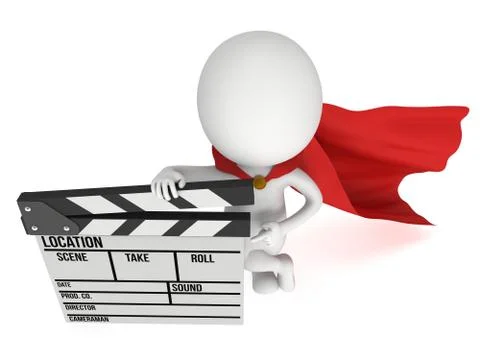 3D superhero with cinema clapperboard 스톡 일러스트