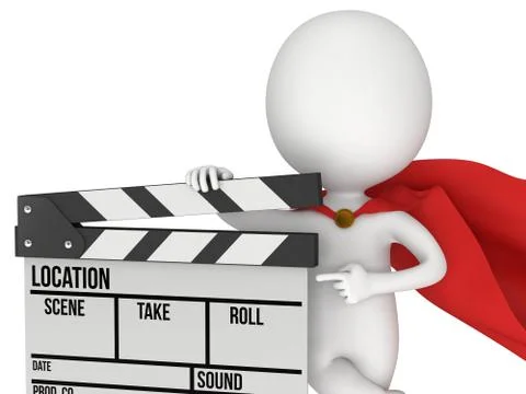 3D superhero with cinema clapperboard Stock Illustration