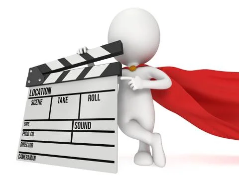 3D superhero with cinema clapperboard 스톡 일러스트