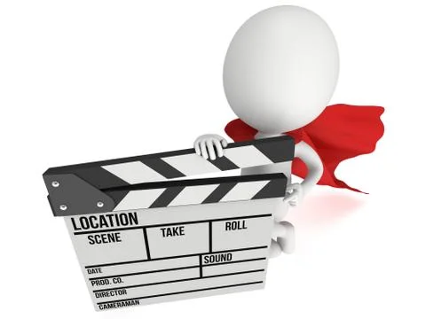3D superhero with cinema clapperboard Stock Illustration