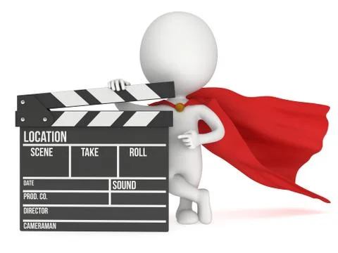 3D superhero with cinema clapperboard Stock Illustration