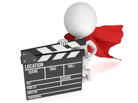 3D superhero with cinema clapperboard 스톡 일러스트