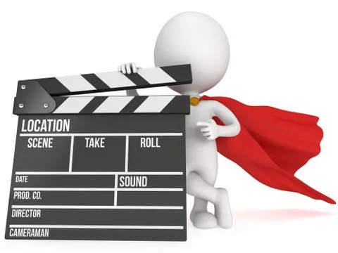 3D superhero with cinema clapperboard Stock Illustration