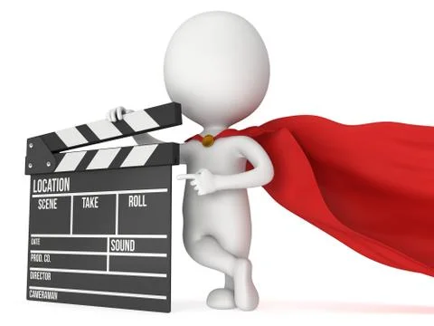 3D superhero with cinema clapperboard 스톡 일러스트