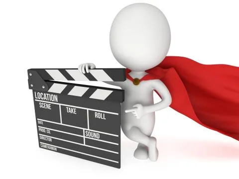 3D superhero with cinema clapperboard Stock Illustration