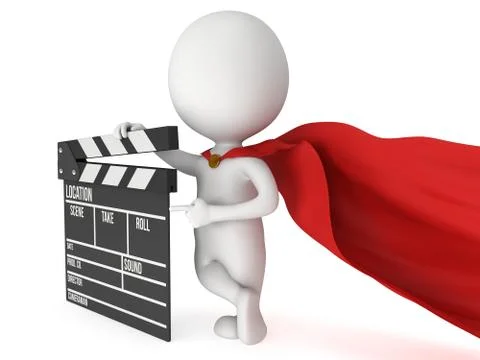 3D superhero with cinema clapperboard 스톡 일러스트