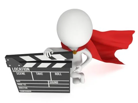 3D superhero with cinema clapperboard 스톡 일러스트